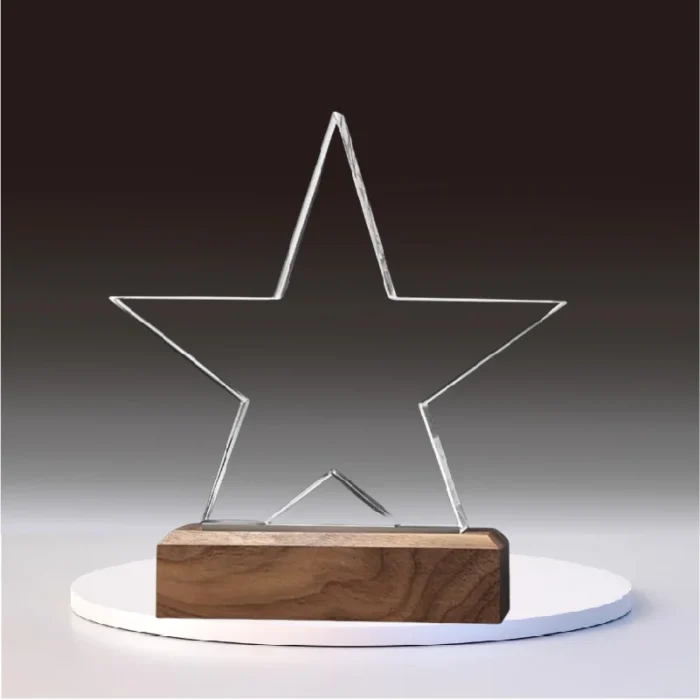minitrophies Crystal trophies Five-pointed star with wooden base
