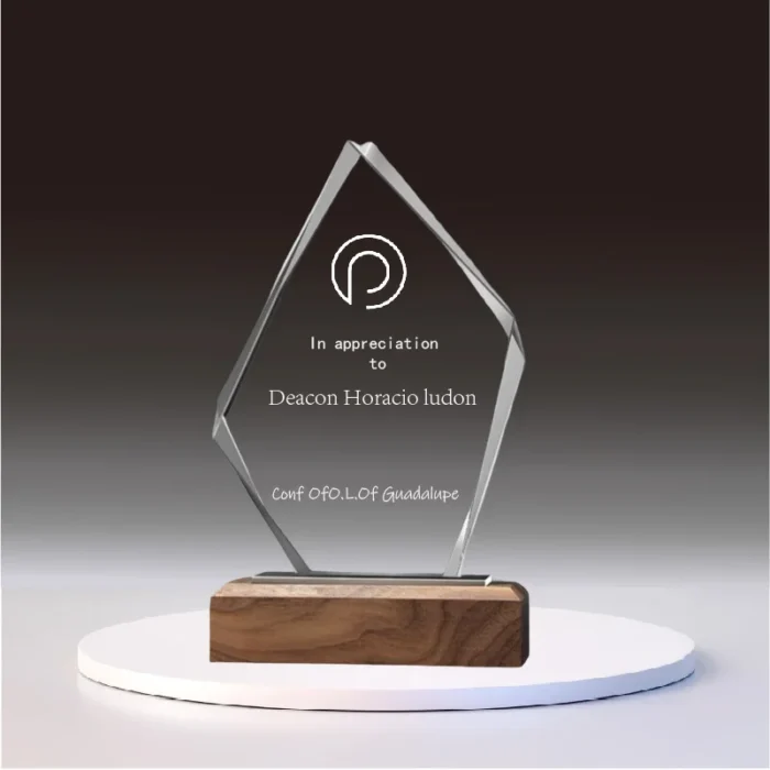 minitrophies Crystal trophies Rhombus crystal wooden base case